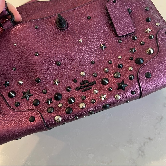 Coach Metallic Plum Star-Studded Mercer Satchel - Picture 7 of 12